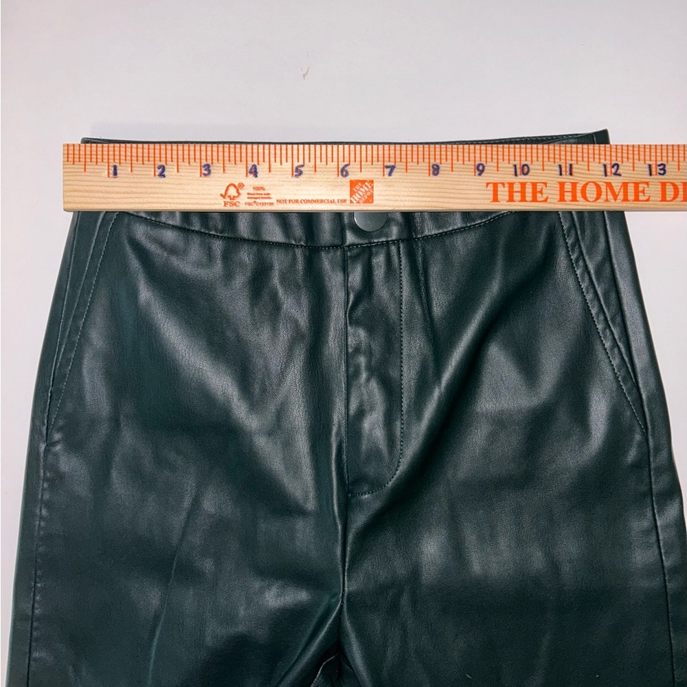 ZARA forest green faux leather straight leg side zip ankle leggings sz XS - Picture 9 of 9